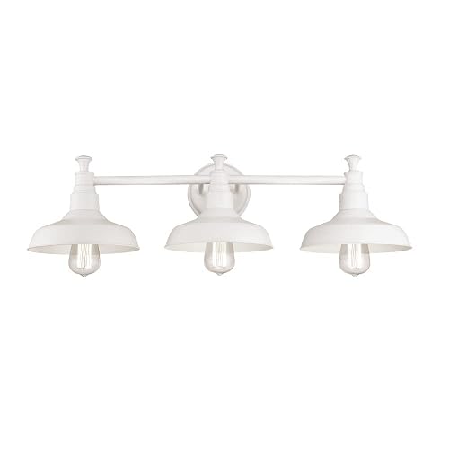 Design House 579656 Kimball Industrial Farmhouse 3-Light Indoor Bathroom Vanity Light with Metal Shades for Over the Mirror, Antique White