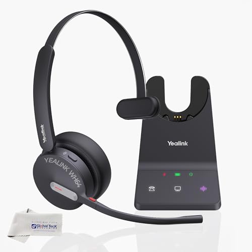 Yealink WH64 Wireless DECT Headset & Bluetooth UC Mono, Teams & Zoom Compatible, Acoustic Shield 2.0, 3-Mic Noise Cancellation, All-Day Comfort, Plug…