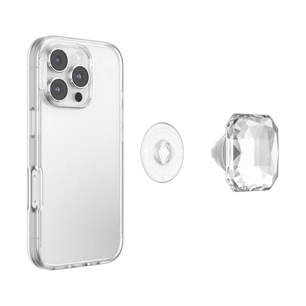 PopSockets Adhesive Phone Grip, Holder, Phone Stand, Heart - Pillow Cut Heart Clear Glitter