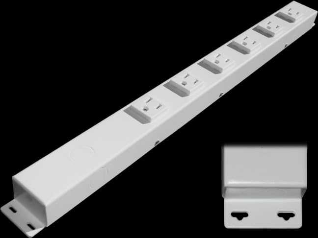 20” Hardwired Power Strip (NO Power Cord), 6 Vertical Outlets (NOT Tamper Resistant), with Ears (with mounting tabs on Both Ends), 15A (NOT a 20 Amp