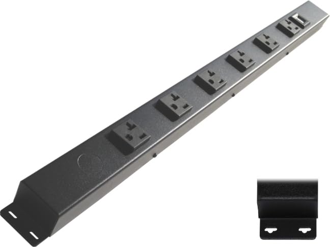 24” Hardwired Power Strip (NO Power Cord), 6 (NEMA 5-20R) Vertical Outlets (NOT Tamper Resistant), with Ears (with mounting tabs on Both Ends), 20