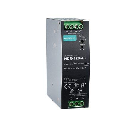 NDR-120-48 120 W/2.5 A DIN-Rail 48 VDC Power Supply, Universal 90 to 264 VAC or 127 to 370 VDC Input Voltage, -20 to 70°C