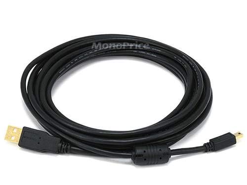 Monoprice 1.5-Feet USB 2.0 A Male to Mini-B 5pin Male 28/24AWG Cable with Ferrite Core (Gold Plated) (105446),Black