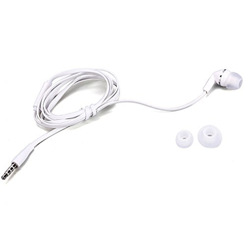 Premium Sound Flat Wired White Hands-Free Mono Headset Single Earphone Earbud w Mic for Verizon LG G3 - Verizon LG G4 - Verizon LG G5 - Verizon LG…