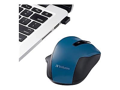 Verbatim Silent Ergonomic Wireless Blue LED Mouse, 6-Button, Dark Teal