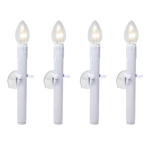 612 Vermont Ultra-Bright Battery Operated LED Window Candles with Timer and Suction Cups, Plastic Shatterproof Bulbs (VT-9134-R4-W, Pack of 4)