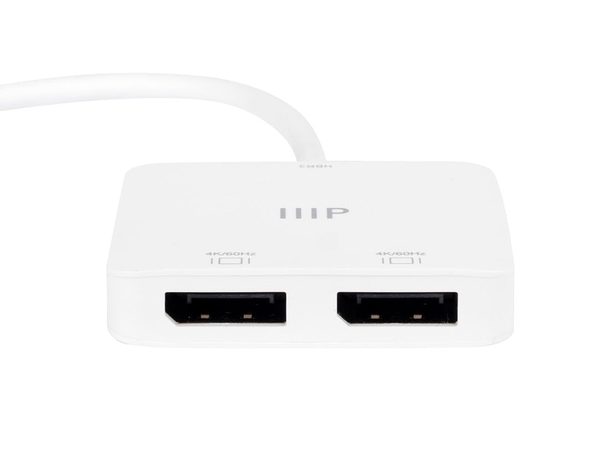 Monoprice USB-C to Dual 4K DisplayPort Adapter (Dual 4K@60Hz) HDR, Supports MST, SST, and Mirror Modes, Portable, Compatible with Thunderbolt 3