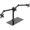 VIVO Black Triple Monitor Mount Freestanding Desk Stand with Glass Base, Heavy Duty Fully Adjustable Stand for 3 Screens up to 24 inches STAND-V003FG
