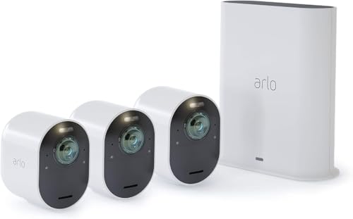 Arlo Ultra - 4K UHD Wire-Free Security 3 Camera System | Indoor/Outdoor with Color Night Vision, 180° View, 2-Way Audio, Spotlight, Siren | Compatible