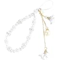 JJLFresheners White Mobile Phone Lanyard Universal Phone Chain,Pearl Beaded Lanyard Wrist Strap Anti Lost Charm Strap Fashion Case Keychain Wallet