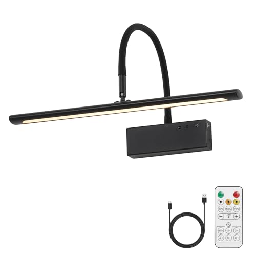 JOOSENLUX Wireless Picture Light with Remote Control Battery Powered Art Light 15.75 Inch Black Gallery Light Dimmable and Timer Function