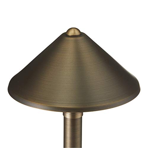 VOLT Conehead 12V Brass Mini Path Light (7" Shade, 15" Tall) with 3W 2700K Warm White G4 LED Bulb for Low Voltage Landscape Lighting on Outdoor