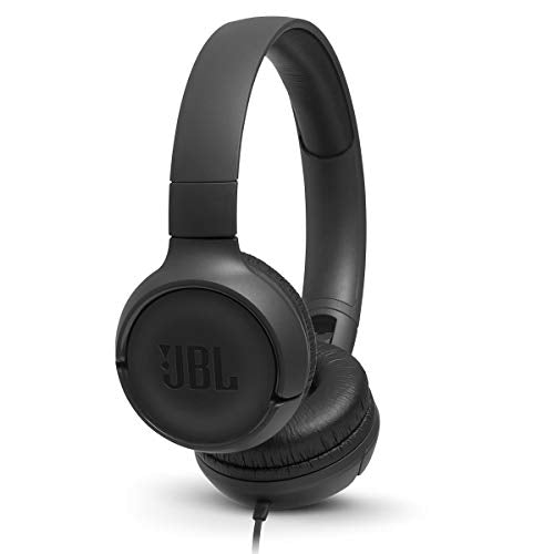 JBL Tune 500 - Wired on-ear headphones, JBL Pure Bass Sound, 1-button remote/mic, Tangle-free flat cable, Lightweight and foldable design, Ask Siri or