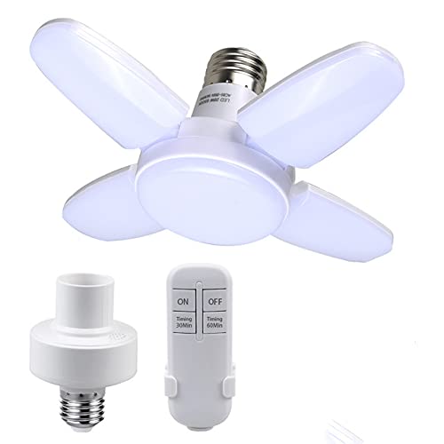 E27 LED Bulb Fan Blade Timing Lamp AC85-265V 28W Foldable Led Light Bulb Lampada for Home Ceiling Light with Remote Controller (Bulb with Controller)