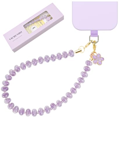VICHUNHO Beaded Phone Wrist Strap, Cellphone Lanyard with Tether Tab, Cute Cell Phone Wristlet Bracelet for Women Girls