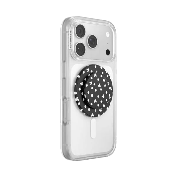 PopSockets Phone Grip for MagSafe, Magnetic Holder, Phone Stand, Disney - Mickey Polka Dot Black