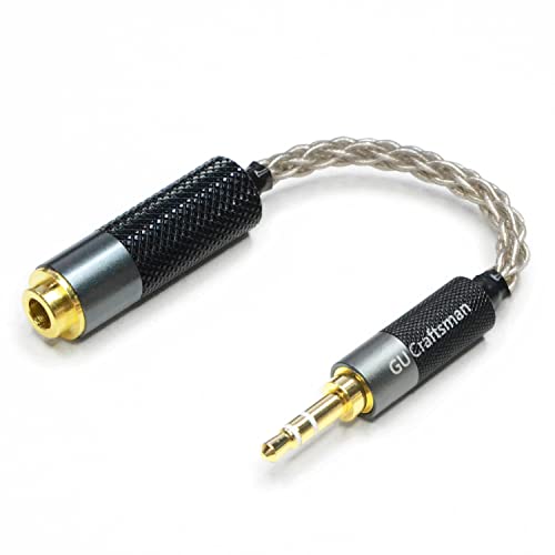 GUCraftsman 3.5mm Stereo Male to 4.4mm Balanced Female Portable Headphone Adapter Cable 6N Single Crystal Silver Headphone Jack Convert Cable