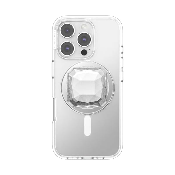 PopSockets Phone Grip for MagSafe, Magnetic Holder, Phone Stand, Heart - Pillow Cut Heart Clear Glitter