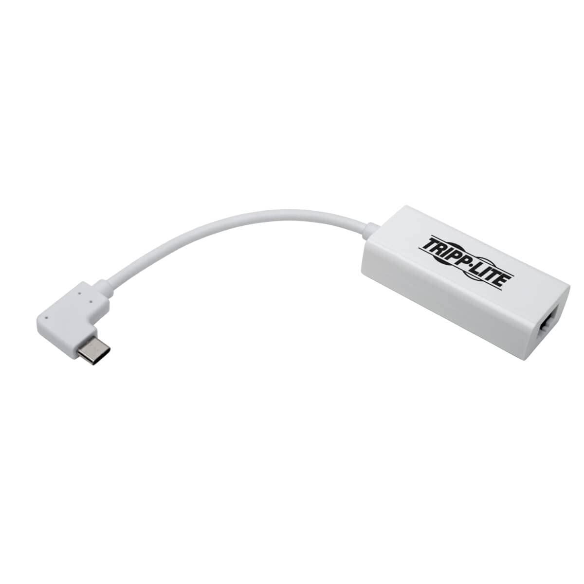 Tripp Lite Right Angle USB C to Ethernet Adapter, Thunderbolt 3 to Ethernet Adapter, Gigabit Ethernet Adapter, USB 3.1 Gen 1, 10/100/1000 Mbps, White