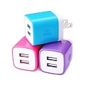 USB Wall Charger, Charging Cube, Sicodo 3Pack Dual Port Charging Block Plug in Cell Phone Charger Box Brick USB Power Adapter for iPhone 17 16 15 14