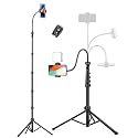 Phone Tripod, 86" Tall Tripod for iPhone with Flexible Gooseneck & Remote, Portable Aluminum Cellphone Stand for Selfies, Video Recording,Travel