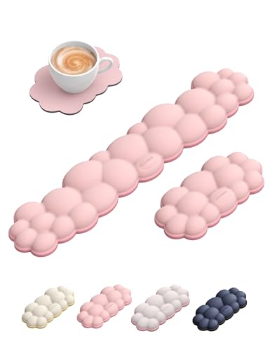 Vaydeer Cloud Keyboard Wrist Rest Set - Ergonomic Memory Foam Wrist Pad for Computer, Laptop & Gaming, Non-Slip Cute Desk Accessories