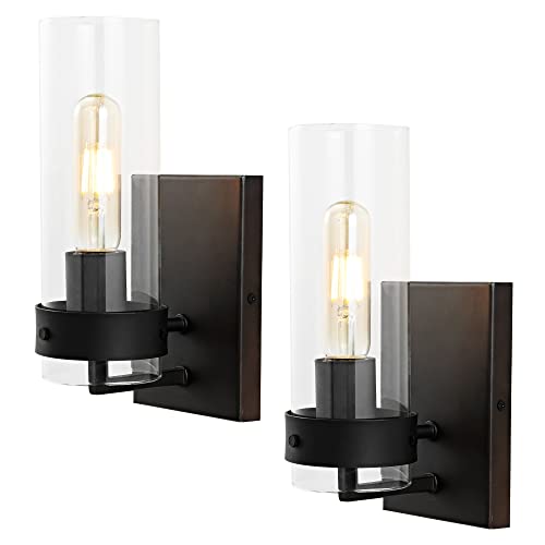 JONATHAN Y 4.5" Oil Rubbed Bronze/Clear Modern Wall Sconces Set of 2 for Bathroom Vanity, with Clear Glass Shade, Coastal Minimalist Wall Light