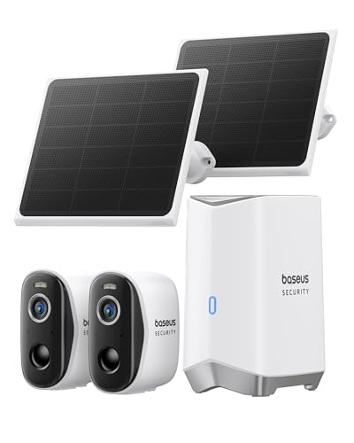 Baseus Solar Security Cameras Wireless Outdoor, N1 2-Cam Kit with Solar Panel 3W, 2K Color Night Vision Camera for Home Security, Solar-Powered, IP67