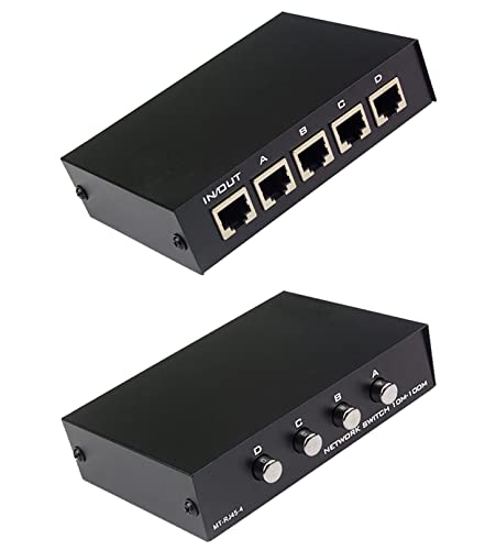 Toptekits 4 Port Way 8P8C RJ45 Network Ethernet Splitter Manual ABCD Sharing Switch Box,4 Ports Network Switch Splitter Selector Hub 4-in 1-Out or