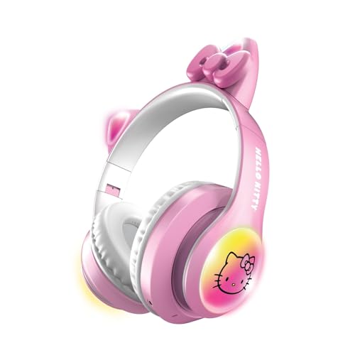 Hello Kitty Wireless Bluetooth Light-Up Headphones with Built-in Microphone, Foldable Design, Adjustable Headband, 8 Hours Playtime, LED Kitty