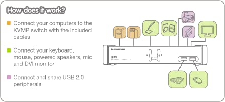 IOGEAR 2-Port DVI KVMP Switch w/Full Set of Cables, (GCS1102 TAA Compliant), Black