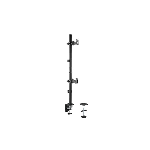 Kensington Stacked Monitor Mount with Vesa Mount, Vertical Dual Monitor Stand with Height Adjustable Handles, Pre-installed C-clamp Dual Monitor Arm