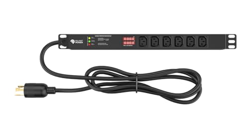 Valiant Power Rack Mount Power Strip - 240V 30A Single Phase PDU with Built-in Surge Protector, Volt & Amp Meter for Data Center - 19” Metal Housing