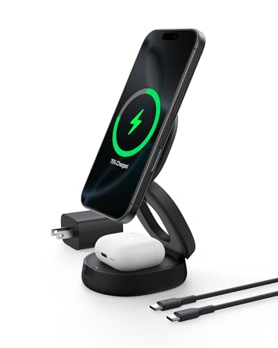 Belkin MagSafe Charger Compatible, 2-in-1 Qi2 Wireless Charging Station 15W, Convertible Charger for iPhone 17, Apple Watch, AirPods, Pixel 10