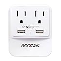 Rayovac Surge Protector with Night Light, 2 Outlet Power Strip with 2 USB-A Ports Adapter for Home, School, or Office, White