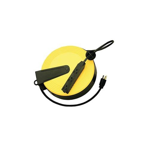 30ft Retractable Metal Cord Reel w/3 Outlets - 10amp