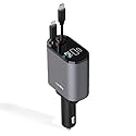 AutoSky 4-in-1 Retractable Fast Charger, for Cars: 100W Car USB-C & iPhone Cable, USB-C/A Ports - Compatible with iPhone, Galaxy, Pixel and More.