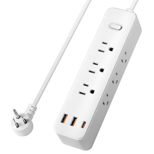 10FT Power Strip Surge Protector, 12-in-1 Power Bar with Multiple Outlets, 9 Outlet 3 USB Ports, Flat Plug Power Strip Surge Protector, Multi Outlet
