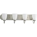 Progress Lighting Gather Collection 4-Light Etched Glass Traditional Bath Vanity Light Brushed Nickel