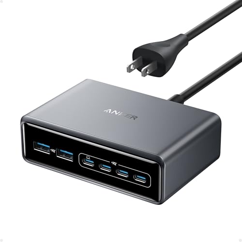 Anker Prime Charging Station, 200W 6-Port GaN Desktop Charger, Fast Charging USB C Charger for Multiple Devices, Compatible with iPhone, Galaxy