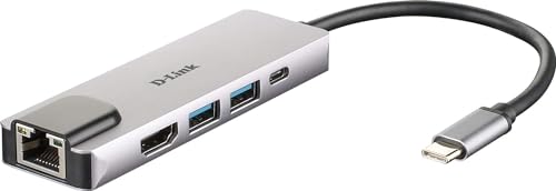D-Link DUB-M520 5-in-1 USB-C Hub with Power Delivery, HDMI 1.4, Gigabit Ethernet RJ-45 and 2 USB 3.0 Ports for MacBook Pro 2016 or Later, MacBook Air