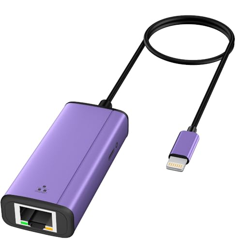 Lightning to 1000Mbps Ethernet Adapter, IVSHOWCO 2 in 1 iPhone iPad to RJ45 Ethernet LAN Network Adapter with Charging Port, 1 Gigabit High Speed,Plug