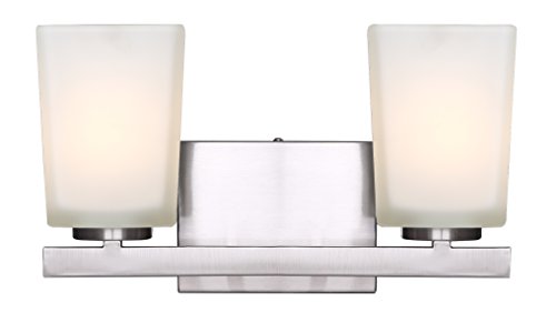 Canarm Hartley 2-Light Vanity Light in Brushed Nickel with Flat Opal Glass - Modern Bathroom or Powder Room Wall Fixture