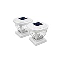 Home Zone Security Solar Post Cap Lights - Decorative Glass LED Outdoor 4x4 (3.5 x 3.5 in.) Post Lights, White (2-Pack)