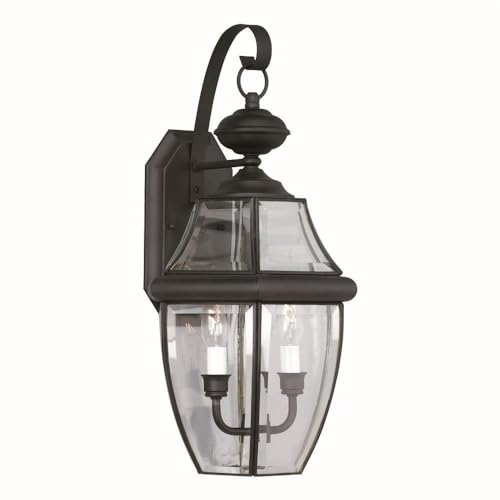 Forte Lighting 1301-02-04 Traditional 2-Light Exterior Wall Lantern, Black Finish with Clear Beveled Glass