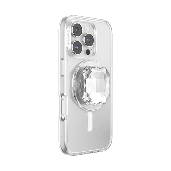 PopSockets Phone Grip for MagSafe, Magnetic Holder, Phone Stand, Heart - Pillow Cut Heart Clear Glitter