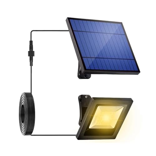 Solar Flood Lights Outdoor Dusk to Dawn Solar Light 4400mAh Waterproof LED 3000K Warm White Wall Mount with Detachable Panel for Outside, Patio