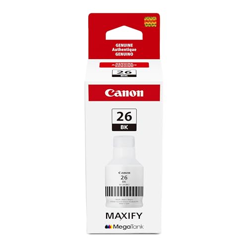 Canon GI-26 Genuine Pigment Black Ink Bottle, Compatible with MegaTank GX7120, GX6120, GX5120, GX6020, GX7020, GX6021, GX7021, GX5020, GX4020,