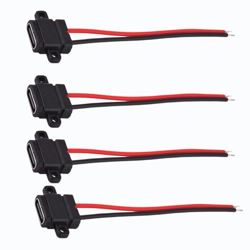 ZJKJHJY 4PCS Type-C Female Chassis Waterproof 2P Solder Wire Type USB C Pigtail Cable Extension Power Cable USB-C Plug t
