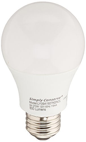 Simply Conserve Energy-Efficient LED Lightbulb, Energy Star-Certified 9W A19 (50W equiv) Warm White